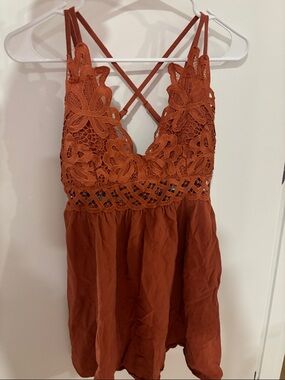 Lace Bodice Rust Red Strappy Sundress